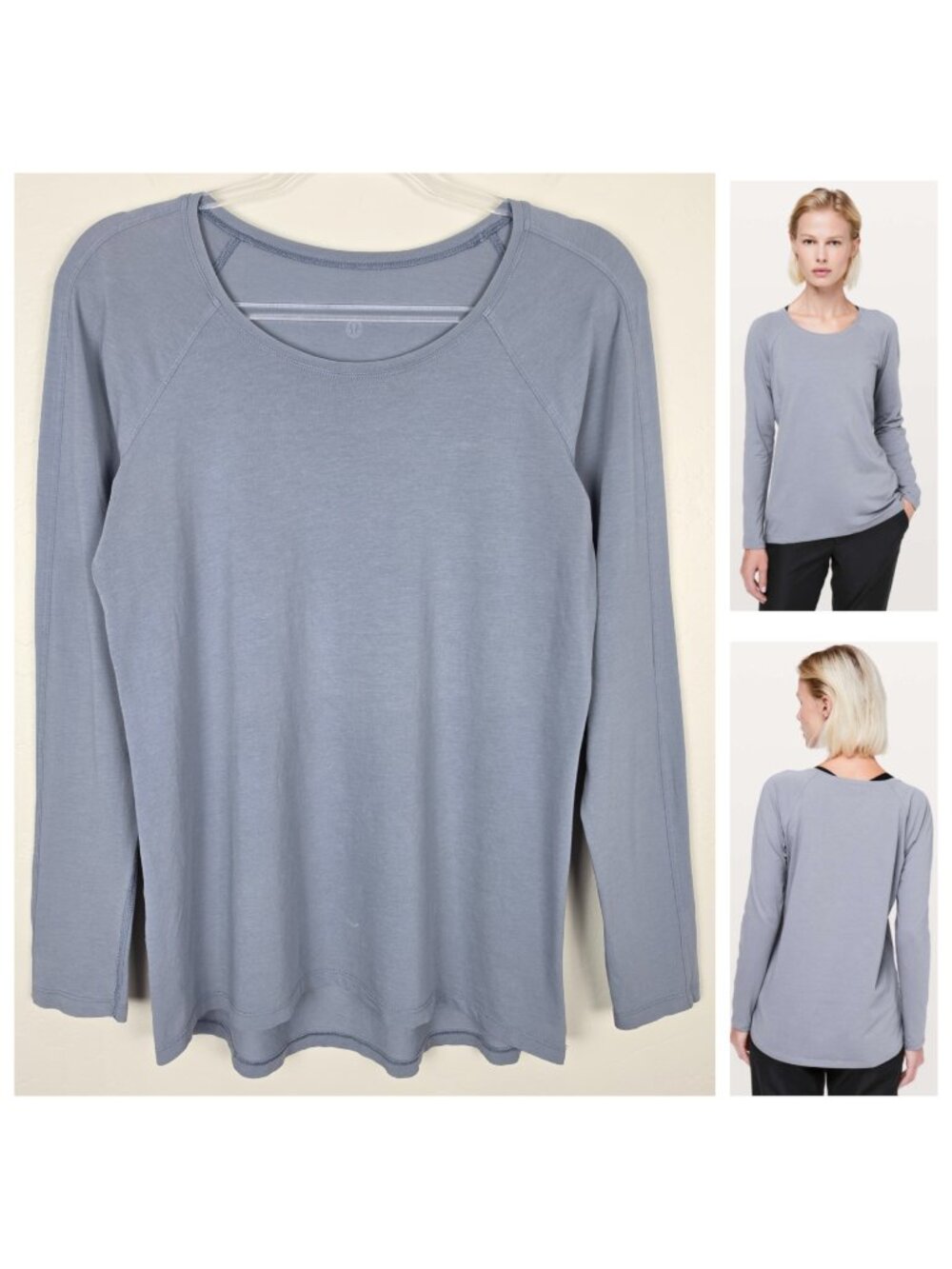 Lululemon Emerald Long Sleeve Top Pima Cotton Lilac Stone Blue Purple Size 8